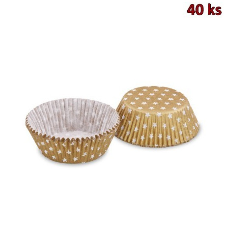 Cukr. košíčky zlaté s bílými hvězdičkami Ø 50x30mm [40ks]