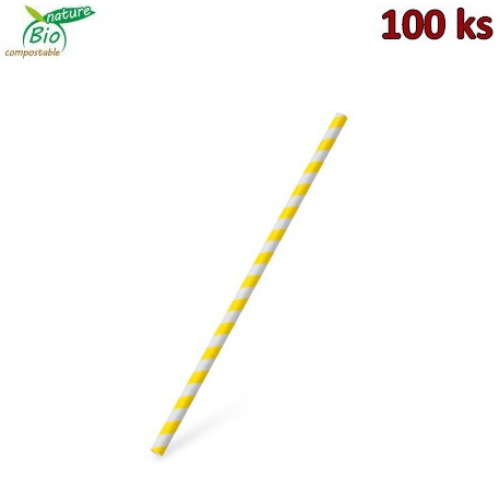 Slámka papírová JUMBO žlutá spirála 25 cm, Ø 8 mm [100 ks]