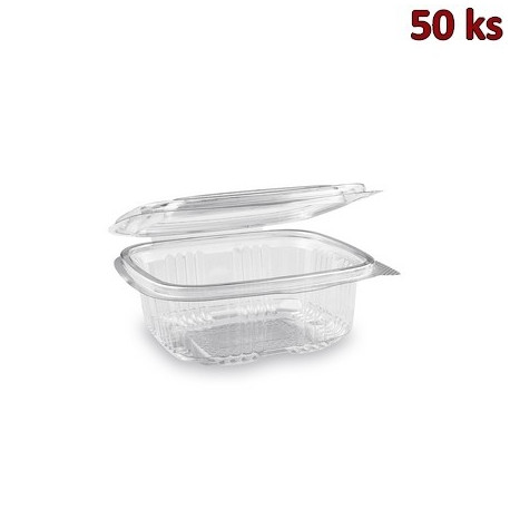 Miska hranatá průhledná s víčkem 375 ml rPET [50 ks]
